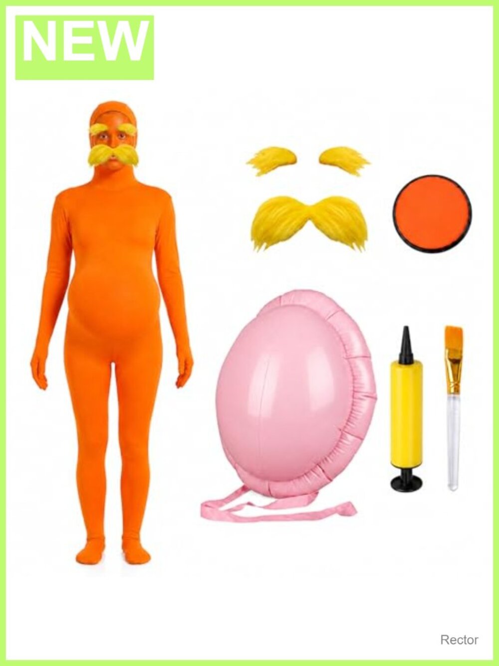 Spandex Jumpsuit Halloween Costume with Inflatable Belly Mustache Face Paint